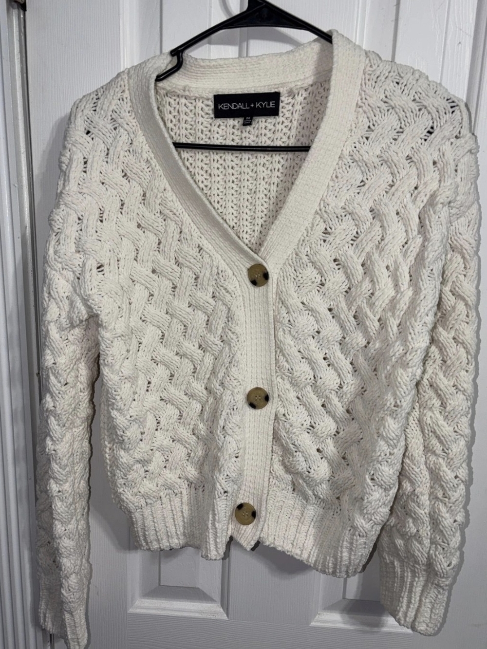Kendall & Kylie Ivory Cable Knit Button-Front Cardigan
